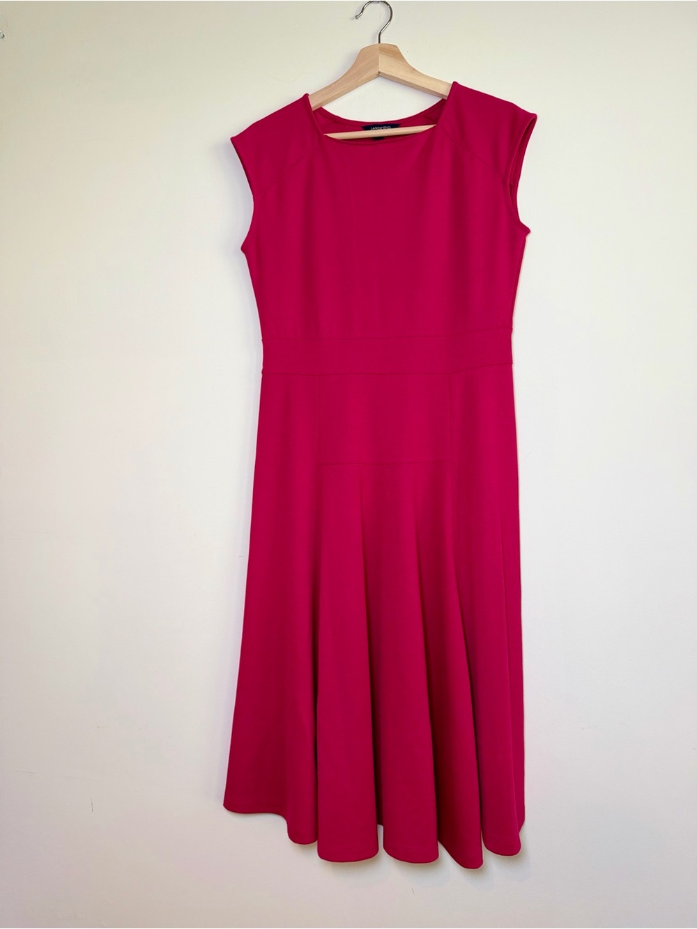 Lands’ End Berry Fit & Flare Midi Dress Cap Sleeve A-Line Size 6-8